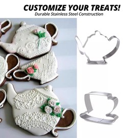 YAFIYGI 2Pack Tea Cup Cookie Cutter Stainless Steel Tea Pot And Tea Cup Biscuit Cookie Cutter Ideal for Tea Parties Weddings and Sandwiches Large Tea and Coffee Cups Tea Party Cookie Cutters