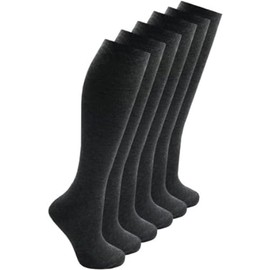 Bonjour Childrens Back to School 6 Pairs Knee High Plain School Cotton Rich Socks (Grey, 6-9 yrs)