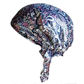 Cool4 Summer Headscarf Beach Bandana Sea Beanie Sun Protection Hat Chemo Cap A04, Navy with pink beige paisley floral pattern