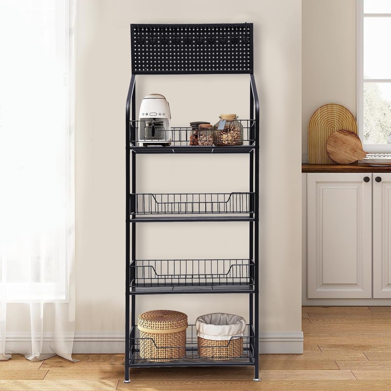 PROYONGOO 4 Tier Retail Display Rack with Wheels, Metal Wire