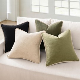 ANRODUO Pack of 2 Decorative Line Soild Throw Pillow Covers Clasic Flange Border Cushion Covers Square Boho Farmhouse Neutral Pillowcase for Couch Sofa Bed Living Room Decor 20x20 Inch Olive Green