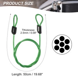 sourcing map Security Steel Cable Lock, Safety Cable Flexible Wire Rope Luggage Lock 1.6feet 2.5mm Vinyl Coated Braided Steel with Double Loop for Bike Bicycle U-Lock Padlock Green