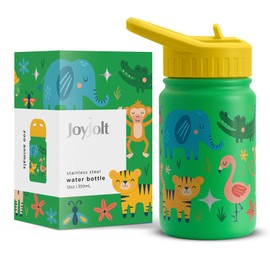 JoyJolt Kids Water Bottle with Straw Lid, 12oz Small Stainless Steel Reusable Tumbler for Toddlers, Girls, Boys, or Teen, Vacuum Insulated Water Bottle for School, Travel, and Outdoors, Leakproof