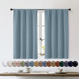 OWENIE Sally Stone Blue Short Blackout Curtains for Bedroom Living Room 45 Inch Length 2 Panels, Solid Energy Saving Insulated Bathroom Window Treatment Curtains Blackout Drapes, 2 Pcs Each W40 x L45