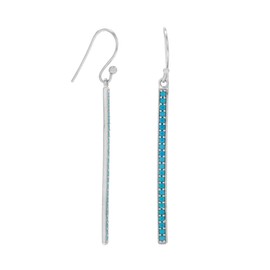 925 Sterling Silver Rhodium Plated Nano Turquoise Bar Earrings French Wire Drop 23 Individual 1.5mm CZs Stud Earring for Women