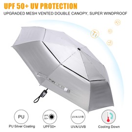 G4Free UPF 50+ UV Protection Travel Umbrella 42/46 Inch Windproof Silver Coating Sun Blocking Umbrella, Splitter Black, Compact