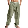 TAFLE Mens Linen Pants Casual Summer Beach Pants Elastic Waist Drawstring Lightweight Vacation Trousers with Pockets Army Green