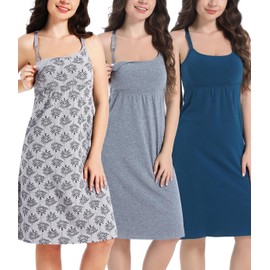 SUIEK Maternity Nursing Tank Tops Dress Breastfeeding Camis Nightgown Sleepwear (Small, Dark Grey+Grey Print+Atrovirens - 3-Pack)