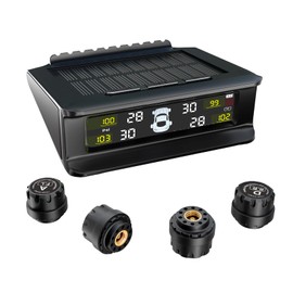 GH1200 Tire Pressure Monitoring System with 4 Sensors, Solar & USB-C Charging TPMS, 6 Safety Alarms, HD Display Tire Pressure Monitor with auto-Backlight, (0-87 Psi) Range, TPMS for RV, Sedan & SUV