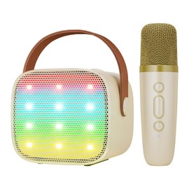 BONAOK Karaoke Mikrofon Kinder Spielzeug, Kabellos Mikrofon Karaokemaschinen Elektronisches Spielzeug, Tragbare Bluetooth Karaoke Maschine Lautsprecher mit Mikrofon & LED-Lichteffekten(Beige)