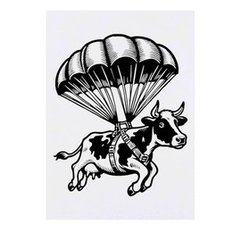'Parachute Cow' Temporary Tattoo - Water Resistant, Skin-Safe, Non-Toxic Transfer (TO00075755)