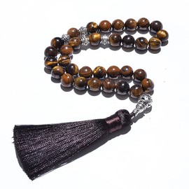 Hovaete Tasbih Prayer Beads Allah & Muhammad Islamic Prayer Rosary Muslim Islam Misbaha Tasbeeh Sibha 99 Prayer Beads Necklace 33 Prayer Beads Bracelet (10mm Tiger Eye), Stone, No Gemstone