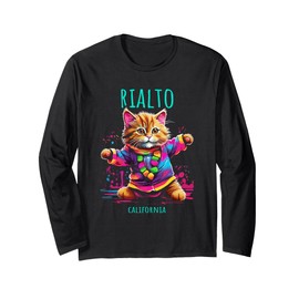Rialto California USA lustiges, buntes tanzendes Katzen-Design Langarmshirt