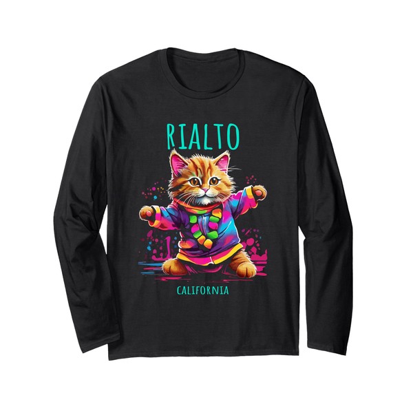 Rialto California USA lustiges, buntes tanzendes Katzen-Design Langarmshirt