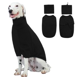 ROZKITCH Dog Shirt with Hoodie Dog Ears Cover 2 in 1, Soft Lightweight Dog Striped T Shirt Pullover Dog Tank with Detachable Ear Wrap, Dog Hoodie Tshirt Dog Boy Girl, Stretchy Sweater Black L