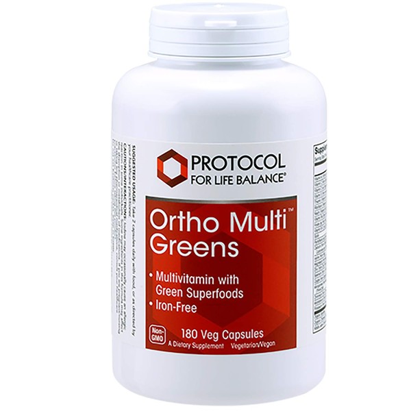 Protocol Ortho Multi Greens - Multivitamin and Multimineral - Iron-Free - 180 Veg Caps
