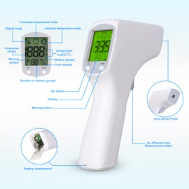 Infrared Thermometer, AGM Digital Front Thermometer, LCD Display, Non-Contact Thermometer, Memory Function, Fever Alarm for Babies, Children, Adults