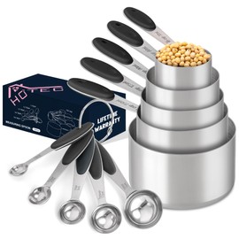 HOTEC 10-PACK Measuring Cups and Spoons Set, Kitchen Gadagets Cooking Baking,Heavy Duty & Dishwasher Safe for Dry and Liquid Ingredients,Black