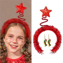 Sixexey Christmas Headband Star Headbands Jingle Bell Earrings Tinsel Hair Band Xmas Party Holiday Hair Accessories for Women