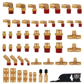 Taiidaues 49 Pcs Brass DOT Air Brake Line Fittings Assortment 1/8" 1/4" 3/8" 1/2" Air Line Quick Connect Push to Connect Air Hose Fittings Repair Kit for Semi Truck or Industrial Air System