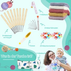 Coopay Crochet Hook Set with Crochet Accessories, 9 Pieces Non-Slip Crochet Hooks with Bamboo Handle and Smooth Hook Head, 2.0 mm - 6.0 mm Lightweight Wooden Handle Crochet Hooks for Arthritic Hands,