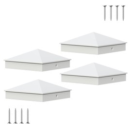 4 Pcs 4“x 4“(Actual 3.5" x 3.5") White Aluminum Pyramid Fence Post Caps,Black Matte Post Covers Fit 4x4 Nominal Wood Post for Fence Wood Post of Decks or Corridors