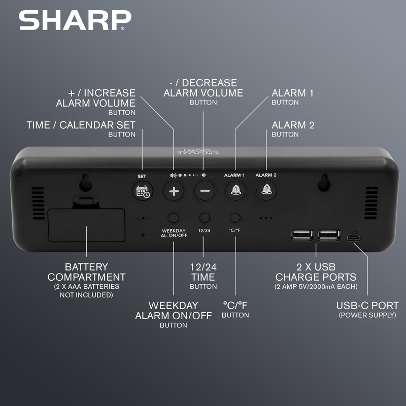 Sharp Digital Large Display Alarm Clock for Living Room Office