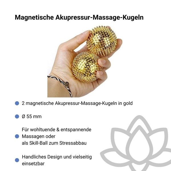 CHI-ENTERPRISE - zwei magnetische Massagebälle - klein | Faszienbälle zur selbsttherapeutischen Akupressur Behandlung | Inhalt: 2 Igelbälle in gold, je 55mm Durchmesser & 474 Akupressurnadeln