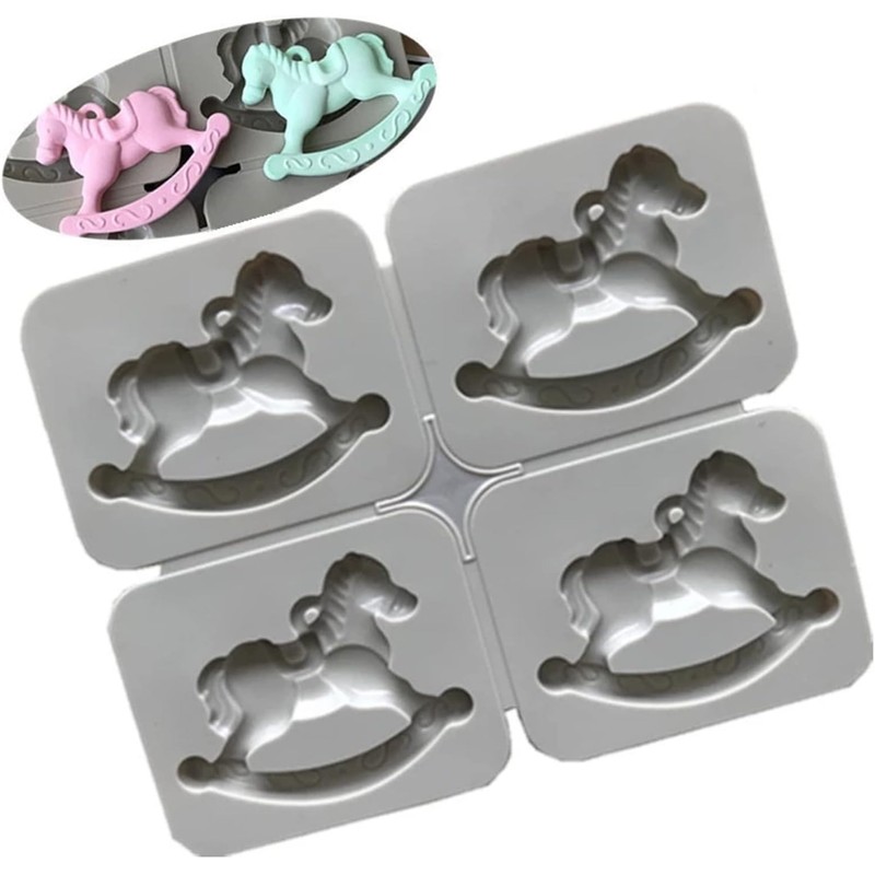 Moldes flexibles de silicona caballo balancín – Set de 4