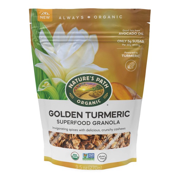 Nature's Path Organic Gluten Free Golden Turmeric Superfood Granola, 9.5 Ounce (Pack of 6), Non-GMO, Low Glycemic Index, Powered by Ancient Superfoods