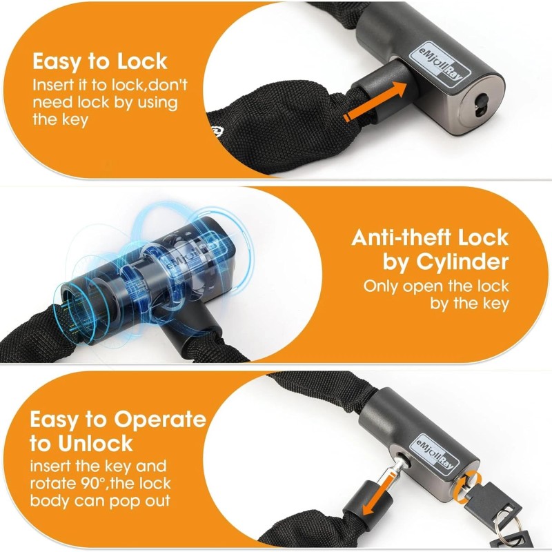 Emjollray E-Scooter Lock,E-Scooter Chain Lock with 2 Keys,2.62 ft Heavy