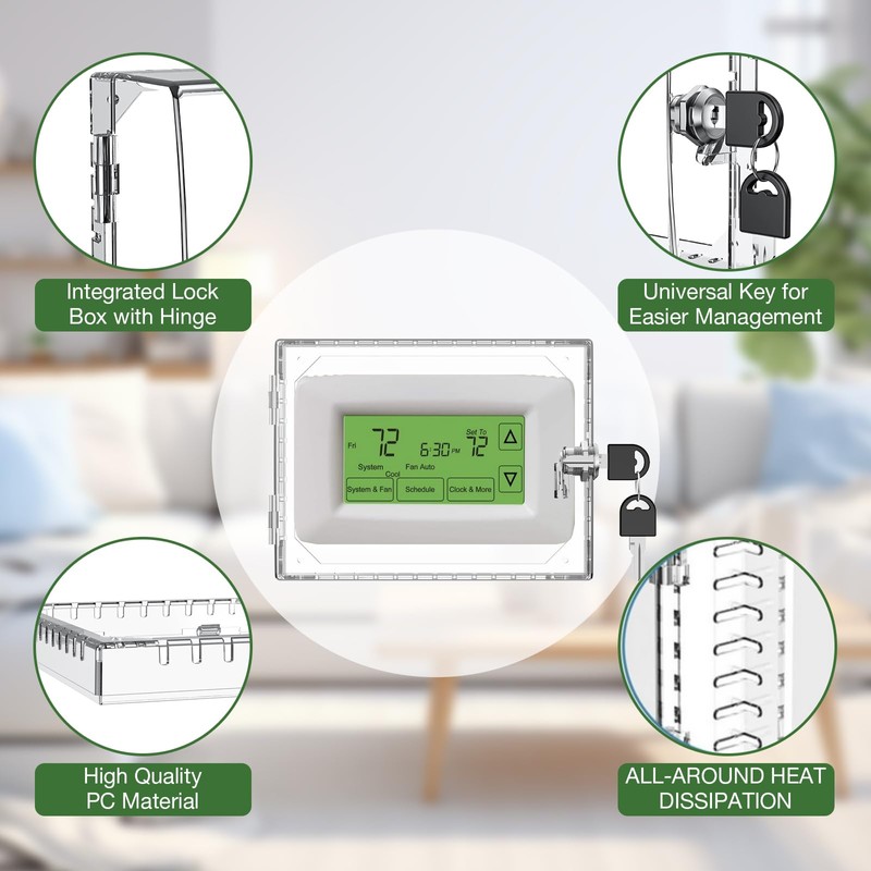 AUURIO Upgraded Thermostat Lock Box with Key, Large Space Thermostat