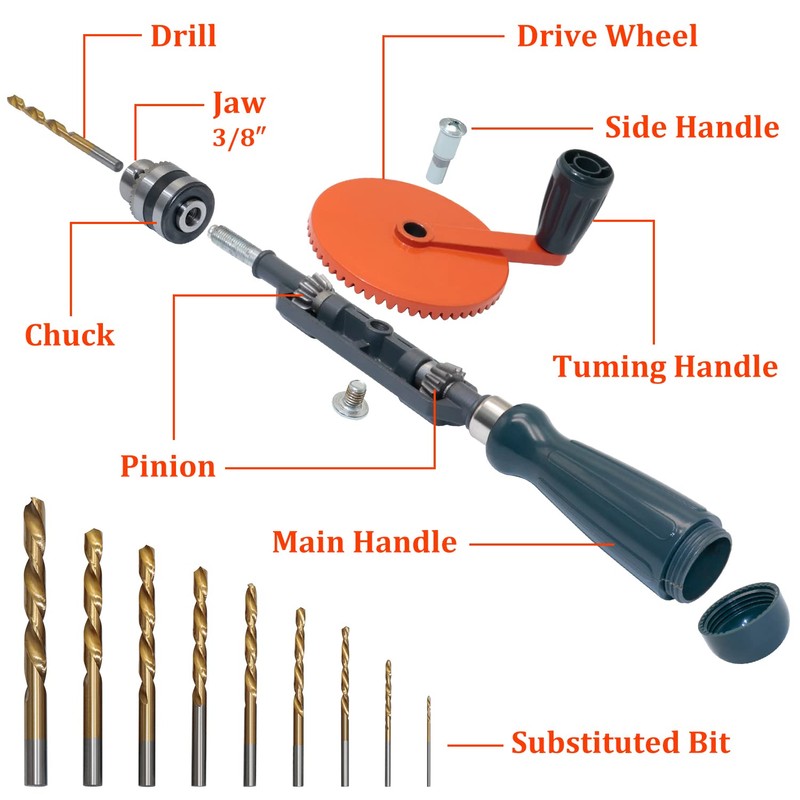CheeMuii Powerful Speedy Hand Drill 3/8 Inch Manual Drill with