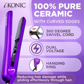 IKONIC 1.25” Floating Plates, 100% Pure Ceramic Hair Straightener & Flat Iron, Fast Heating, Anti-Static, Infrared Technology, Frizz-Free, Sleek Hair Styling Tool for Women & Professionals (Pack of 2)