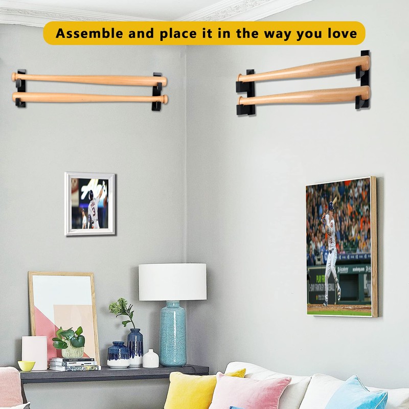 Invech 2 Black Baseball Bat Holder, Baseball Bat Display Wall