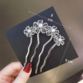 EZ PEACH Kanzashi Hair Curling Comb, Hair Ornament, Kimono, Pearl, Bijou, Flower, Hair Comb, Glossy, Hair Ornament, Wedding, Kimono, Coming of Age Ceremony, Recital (Plum - Silver)