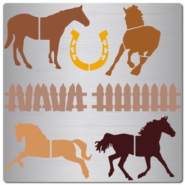 GORGECRAFT 16cm Horse Stencils Reusable Metal Horseshoe Fence Running Horse Farm Stainless Steel Stencils Template for Painting Scrapbooking Engraving Wood Burning Pyrography DIY Art Crafts
