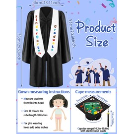 5 Pcs Kindergarten Graduation Cap and Gown Stoles Certificate Kids Graduation Custom with 2025 Tassel Set for Preschool Kids(Size 30,Black)