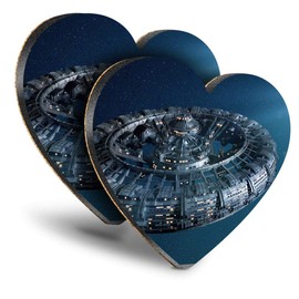 Destination Vinyl ltd Great Coasters (Set of 2) Heart - Science Fiction Spaceship Fantasy Drink Glossy Coasters/Tabletop Protection for Any Table Type #14121