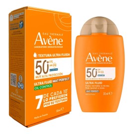 AVENE Ultra Fluid Mat Perfect, protector solar facial FPS 50+ con TriAsorB, OIL CONTROL, textura ultrafluida, 50ml