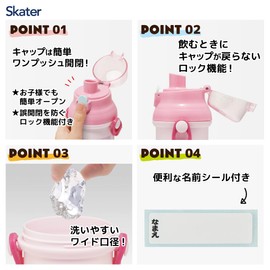 Skater PSB5SANAG-A Water Bottle, 16.9 fl oz (480 ml), For Kids, Antibacterial, Plastic, Child-Friendly, Lightweight, Wandafuru Kyua, Made in Japan