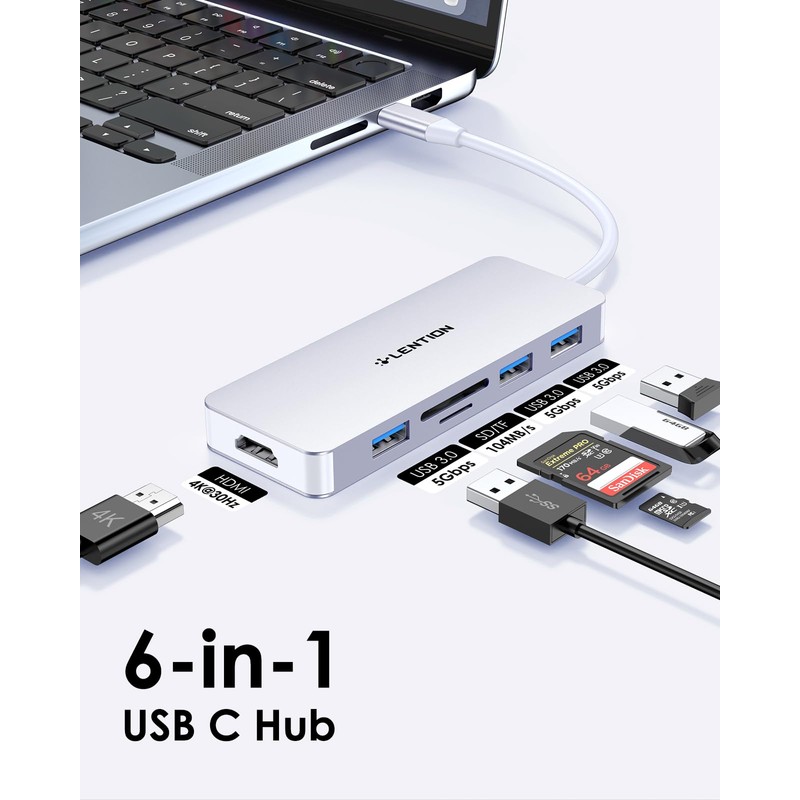LENTION USB C Hub with 4K HDMI, 3 USB 3.0,