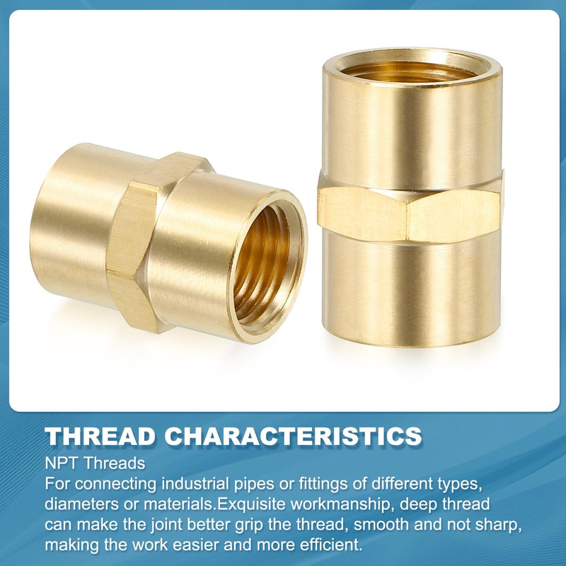 PATIKIL 1/4" x 1/4" Brass NPT Coupler, 2 Pack Female