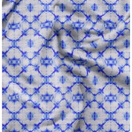 Soimoi Blue Rayon Fabric Geometric Tie-Dye Print Fabric BTY 42 Inch Wide
