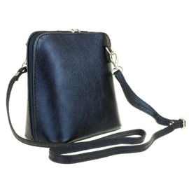 Girly Handbags Womens Metallic Genuine Leather Cross Body Shoulder Bag - Navy