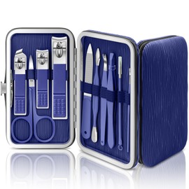 BLESWIN Nail Set Manicure, 10 in 1 Professional Nail Clippers Kit, Nail Clippers Gel Nails, Nail Clippers Set Men Women, Portable Manicure Set Blue Leather Case for Travel Home Page