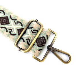 VersaKits Purse Strap Replacement Crossbody 2 Inch Wide Coffee Brown Light Green Khaki Diamond Jacquard Weave with Brass Hooks Ethnic Guitar Style Adjustable Canvas Straps