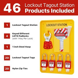 TAEGIQI Lockout Tagout Station with Loto Devices,Lock Out Tag Out Kit Board with 4 Brass Cylinder Safety Padlocks,Hasp,Lockout Tags for OSHA Compliance,U02