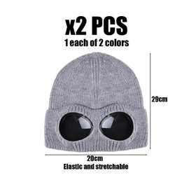 TYFGRT Pack of 2 Glasses Hats, Ski Hats, Knitted Sports Hats, Windproof Hats, Winter Warm Hats, Elastic Knitted Hats (Grey, Black), gray