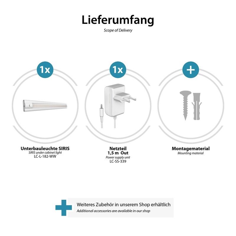 ledscom.de Siris LED Under-Unit Light Matt White with Power Supply